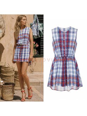 Coastal | Thakoon Plaid Sleeveless Sheath Shirt Dress | Blue Pink White Button 8